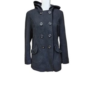 Ladies black hooded Pea coat
